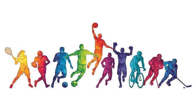 Diverse athletes in motion showcasing a spectrum of sports and vibrant colors