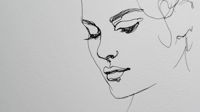 Minimalist continuous one line drawing of elegant woman face
