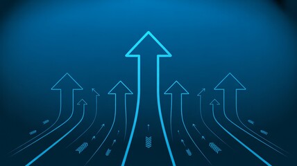 Dynamic arrows pointing upward on a vibrant blue background, symbolizing growth and success