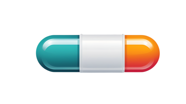 Simple minimalist pill capsule icon with teal orange and white design for medical and pharmaceutical use - Powered by Adobe