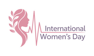 Obraz premium International Womens Day graphic with female profile and heartbeat head