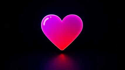 Pink glowing heart pulsating on dark background with reflection. Love, romance, and Valentine's Day footage. - Powered by Adobe