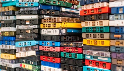 Stacked vintage audio cassettes