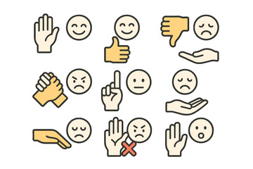 Hands and emotions: a high‑quality collection of linear, minimalist vector icons for websites, mobile app interfaces, and printed product designs