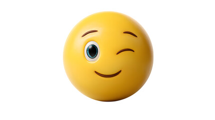 Fototapeta premium Winkling face emoji with one eye on white background 