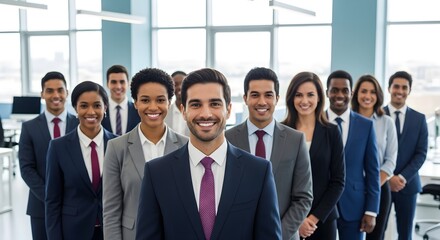 Successful Multicultural Business Team Posing for a Portrait in Bright Modern Office