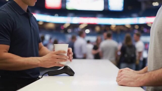 Stadium Concession: Barcode Scan for Beverage Purchase at Sporting Event