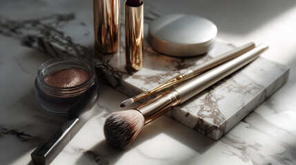 Luxury Beauty Products Displayed on Marble Background