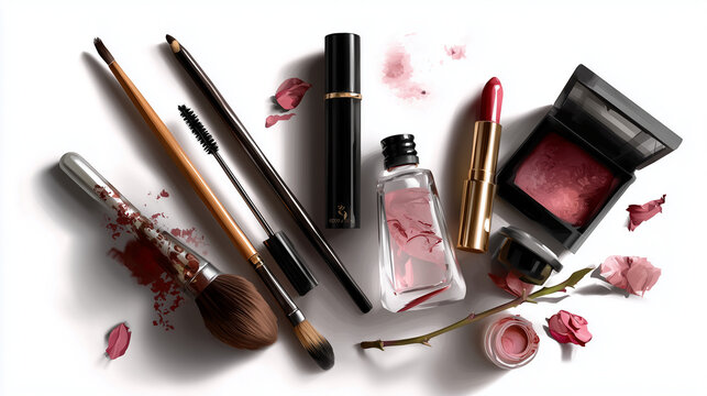 Lady's cosmetics on a white table