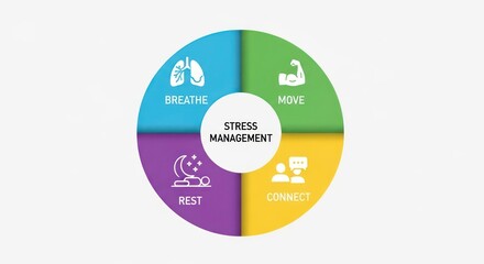 Stress Management Techniques: Breathe, Move, Rest, Connect Infographic