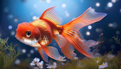 Fototapeta premium goldfish close up art scene