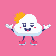 Happy cloud with sun on its head