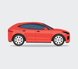 Elegant Red Sedan Car Isolated with Shadow on White Background