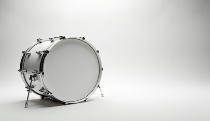 A glossy white snare drum, cropped in the lower-left quadrant, only rim and head visible.