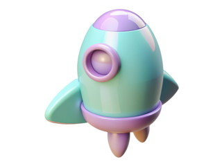 Pastel colored 3d rendered rocket ship on background detailed spacecraft model playful illustration for childrens designs and graphics 3d illustration icon solated on white background