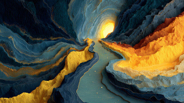 Chinese Myth・N&uuml;wa Mends Sky with Five-Color Stones | Cracked Celestial Dome, Lava Meteors, Five-Color Stone Fluid, Yellow River Meanders, Serpentine Glyphs