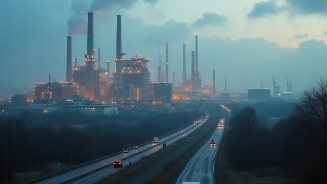 big industrial district on the outskirts of the city