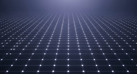 Futuristic perspective grid with glowing dots creates a modern and abstract background