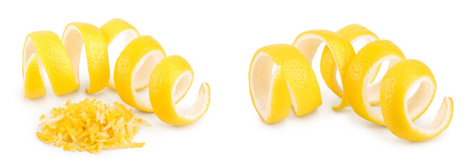 Lemon peel and zest isolated on white background. Healthy food