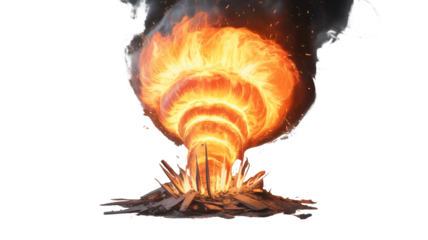 Dynamic fire tornado with smoke and fiery details, perfect for energy, power, and concept art