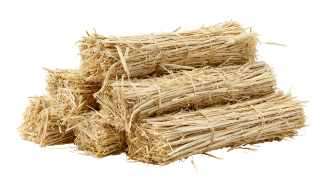 Stack of dried straw bundles natural beige color agricultural harvest
