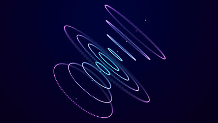 Obraz premium Abstract 3D spheres of neon particles. Digital space background. Information accumulation. 3d rendering.