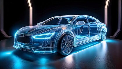 Fototapeta premium a car made of transparent material with laser lights