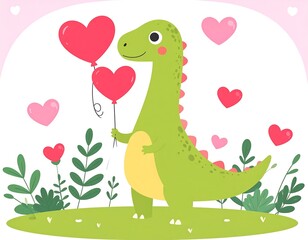 Cute dinosaur with heart balloons (1)