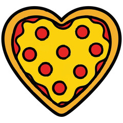 Obraz premium Pepperoni pizza in heart shape isolated on white background. Flat vector illustration of Italian cuisine.
