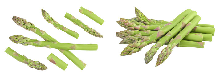 fresh asparagus isolated on white background. Top view. Flat lay.