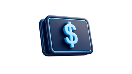 Digital wallet icon with floating dollar sign on white background 