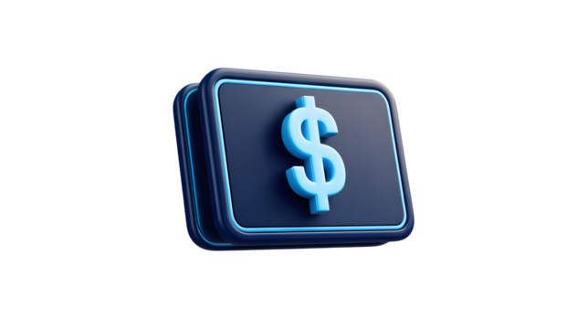 Digital wallet icon with floating dollar sign on white background 