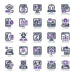 Digital Library Icon pack for your website, mobile, presentation, and logo design. Digital Library Icon dual tone design. Vector graphics illustration and editable stroke.