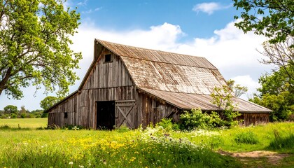 Obraz premium Rustic barn in a field of wildflowers