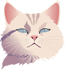 Minimalist cat head illustration with soft pastel shading, perfect for stickers, prints, or digital projects. Elegant and clean design on transparent background.