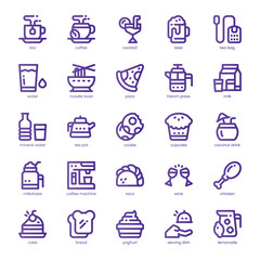 Food and Beverage Icon pack for your website, mobile, presentation, and logo design. Food and Beverage Icon line basic color design. Vector graphics illustration and editable stroke.