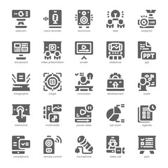 Multimedia Presentation Icon pack for your website, mobile, presentation, and logo design. Multimedia Presentation Icon solid design. Vector graphics illustration and editable stroke.