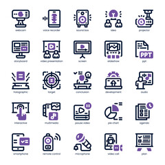 Multimedia Presentation Icon pack for your website, mobile, presentation, and logo design. Multimedia Presentation Icon dual tone design. Vector graphics illustration and editable stroke.