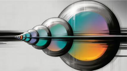 abstract technology background, Abstract futuristic illustration of infinite metallic spheres with colorful gradient reflections
