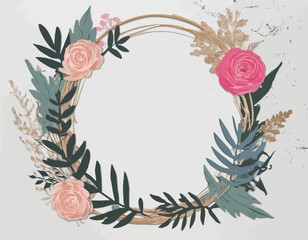 Minimal botanical wedding frame elements on white background. Set of wreath, flowers, leaf branches in hand drawn pattern. Foliage line art design for wedding, card, invitation, greeting, logo