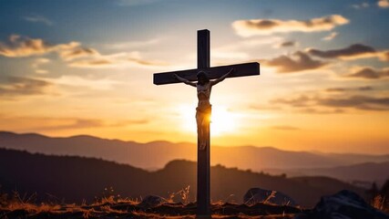 Sunset cross mountain silhouette