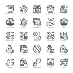 Digital Marketplace Icon pack for your website, mobile, presentation, and logo design. Digital Marketplace Icon outline design. Vector graphics illustration and editable stroke.
