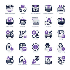 Digital Marketplace Icon pack for your website, mobile, presentation, and logo design. Digital Marketplace Icon dual tone design. Vector graphics illustration and editable stroke.