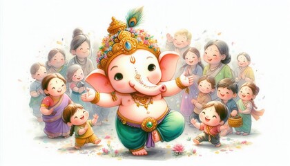 Fototapeta premium Festive celebration of lord ganesha india illustrative art vibrant environment joyful viewpoint cultural significance