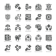 Health Insurance Icon pack for your website, mobile, presentation, and logo design. Health Insurance Icon solid design. Vector graphics illustration and editable stroke.