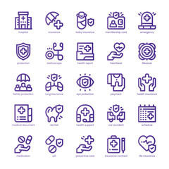Health Insurance Icon pack for your website, mobile, presentation, and logo design. Health Insurance Icon line basic color design. Vector graphics illustration and editable stroke.