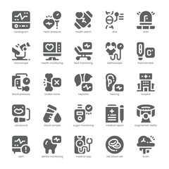 Health Monitoring Icon pack for your website, mobile, presentation, and logo design. Health Monitoring Icon solid design. Vector graphics illustration and editable stroke.