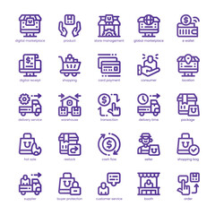 Digital Marketplace Icon pack for your website, mobile, presentation, and logo design. Digital Marketplace Icon line basic color design. Vector graphics illustration and editable stroke.