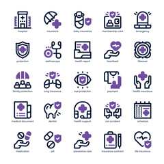 Health Insurance Icon pack for your website, mobile, presentation, and logo design. Health Insurance Icon dual tone design. Vector graphics illustration and editable stroke.