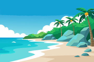 Tropical beach paradise with palm trees and turquoise water